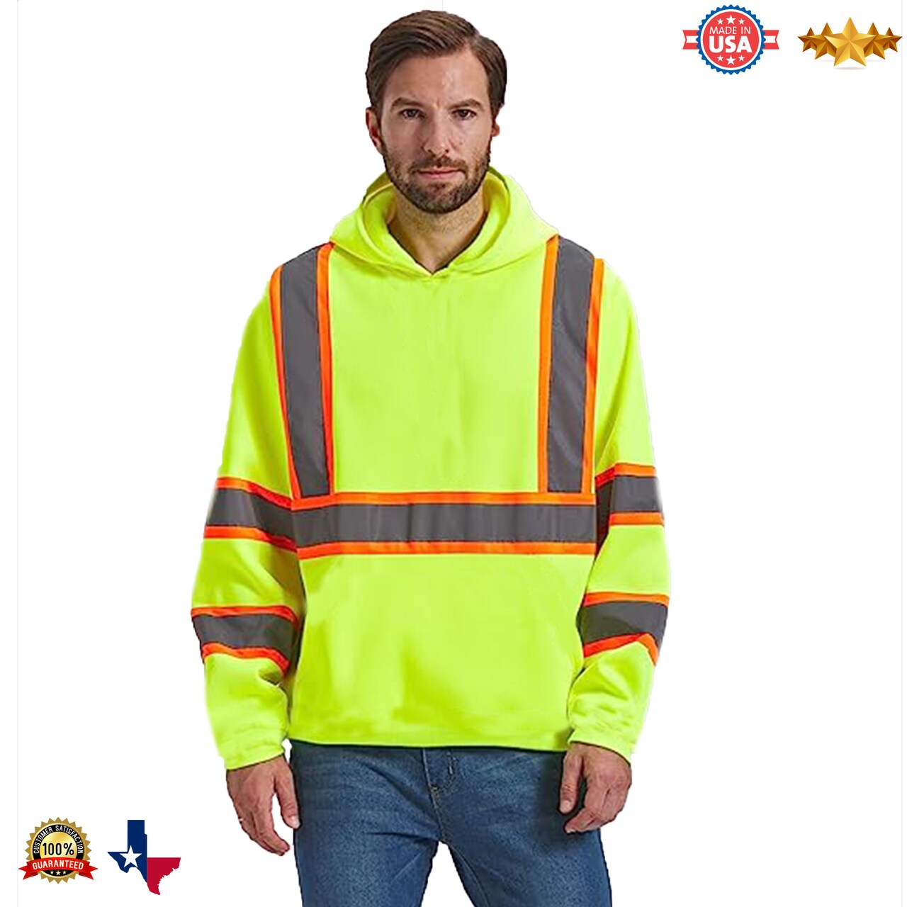 RADYAN® Long Sleeve High Visibility Safety Hoodie with Hood for Construction Work